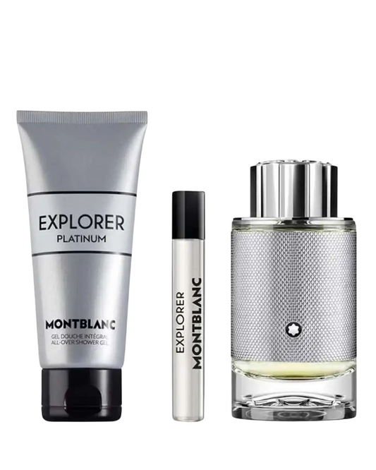 Set Montblanc: Explorer Platinum, Eau De Parfum, For Men, 100 ml + Explorer Platinum, Eau De Parfum, For Men, 7.5 ml + Explorer Platinum, Cleansing, Shower Gel, For All Skin Types, 100 ml