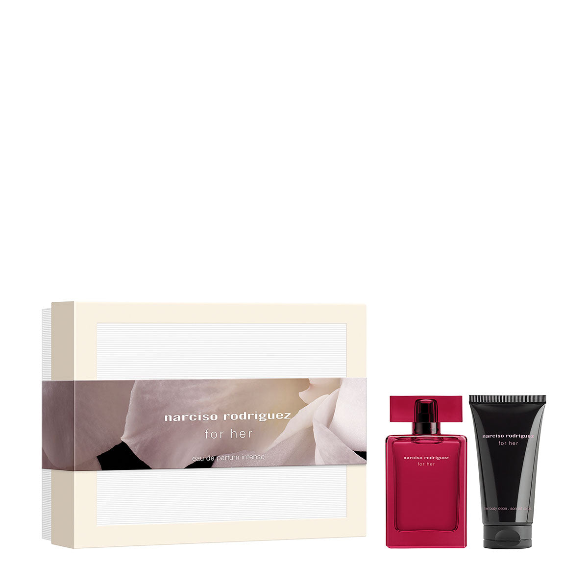 Set Narciso Rodriguez: For Her Intense, Eau De Parfum, For Femei, 50 ml + For Her Intense, Hydrating, Body Lotion, 50 ml