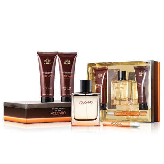 Set New Brand: Volcano, Apa de toaleta, Barbati, 100 ml + Volcano, Apa de toaleta, Barbati, 15 ml + Volcano, Cleansing, Shower Gel, All Over The Body, All Skin Types, 130 ml + Volcano, After-Shave Gel, 130 ml