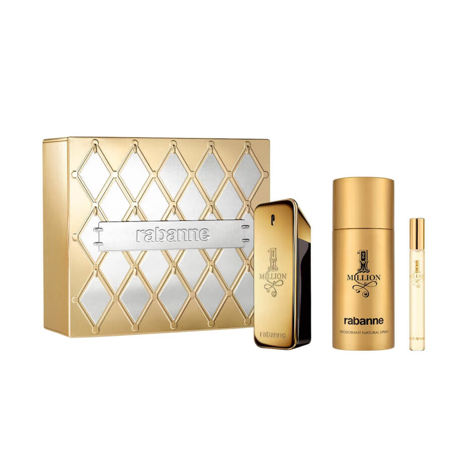 Set Paco Rabanne: 1 Million, Eau De Toilette, Barbati, 100 ml + 1 Million, Eau De Toilette, Barbati, 10 ml + 1 Million, Anti-Perspirant, Deodorant Spray, Barbati, 150 ml