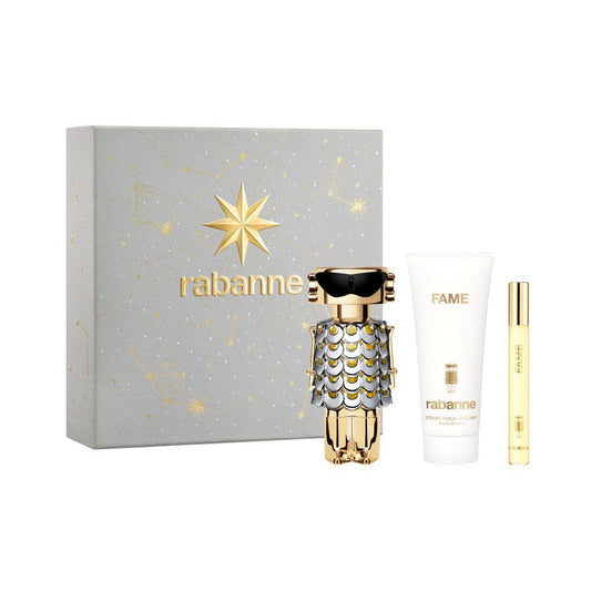 Set Paco Rabanne: Fame, Apa de parfum, Femei, 80 ml + Fame, Apa de parfum, Femei, 10 ml + Fame, Hydrating, Body Lotion, 100 ml