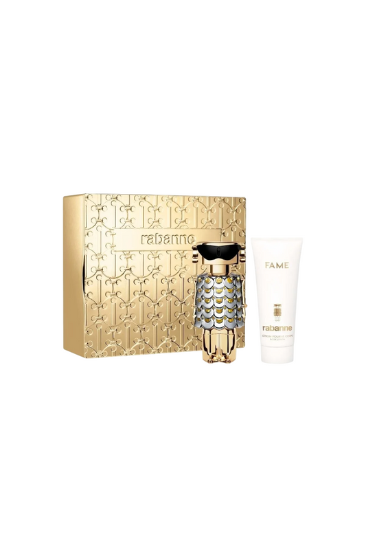 Set Paco Rabanne: Fame, Hydrating, Body Lotion, 100 ml + Fame, Apa de parfum, Femei, 80 ml