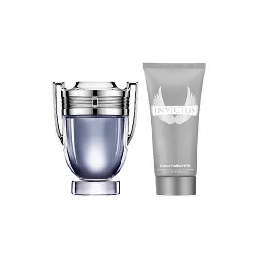 Set Paco Rabanne: Invictus, Apa de Toaleta, Barbati, 100 ml + Invictus All Over, Shower Gel & Shampoo 2-In-1, 100 ml