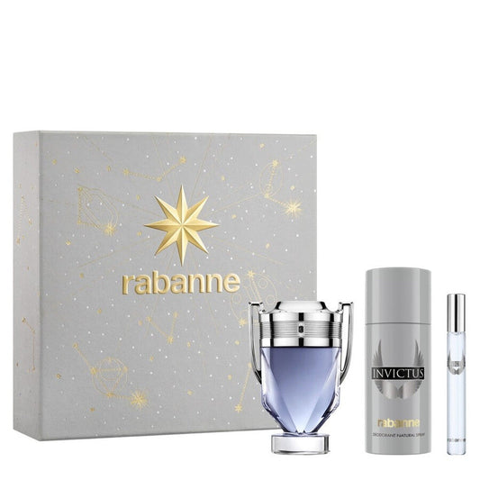 Set Paco Rabanne: Invictus, Eau De Toilette, Barbati, 100 ml + Invictus, Eau De Toilette, Barbati, 10 ml + Invictus, Deodorant Spray, Barbati, 150 ml