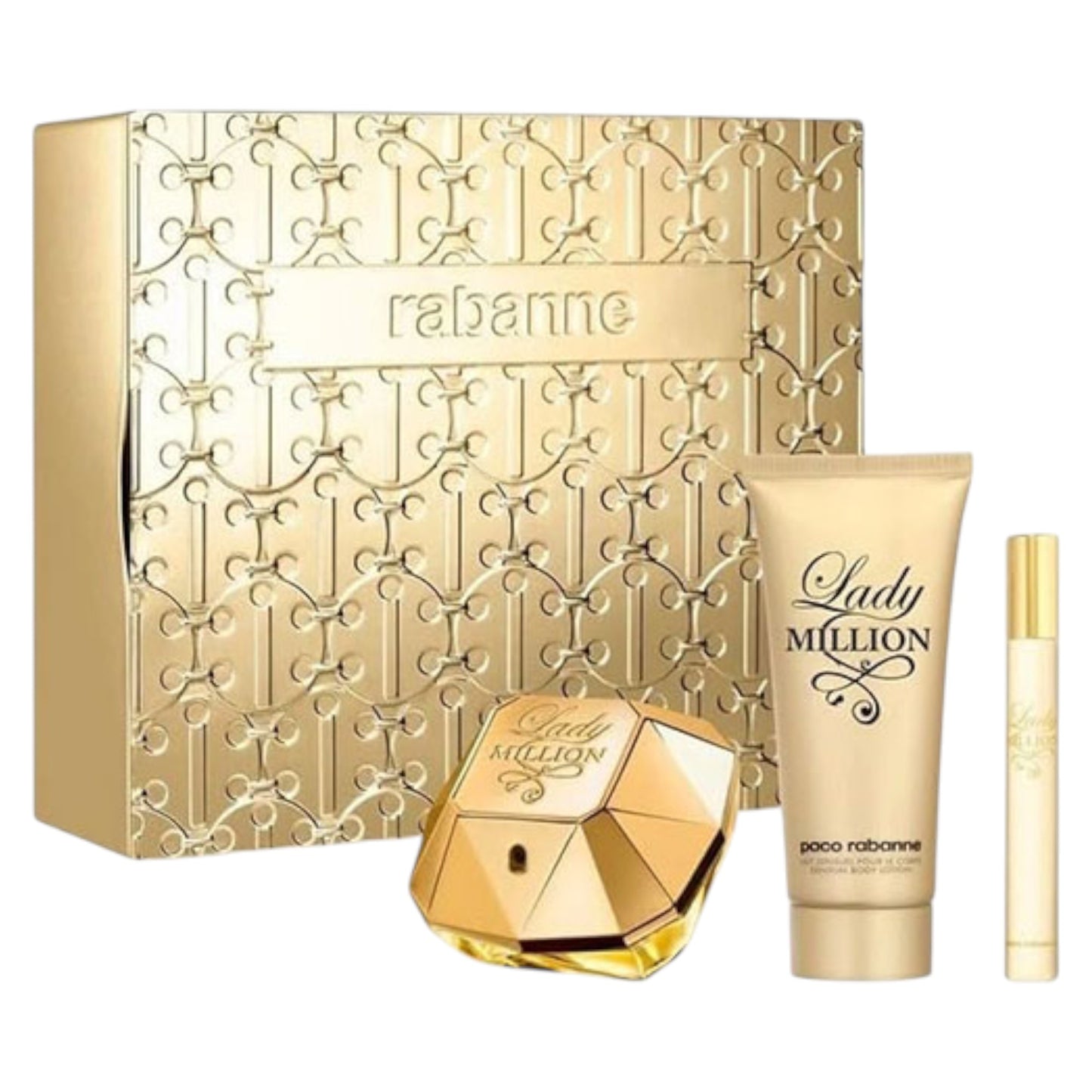 Set Paco Rabanne: Lady Million, Apa de Parfum, Femei, 80 ml + Lady Million, Apa de Parfum, Femei, 5 ml *Miniature + Lady Million, Hydrate, *None, Body Lotion, 100 ml