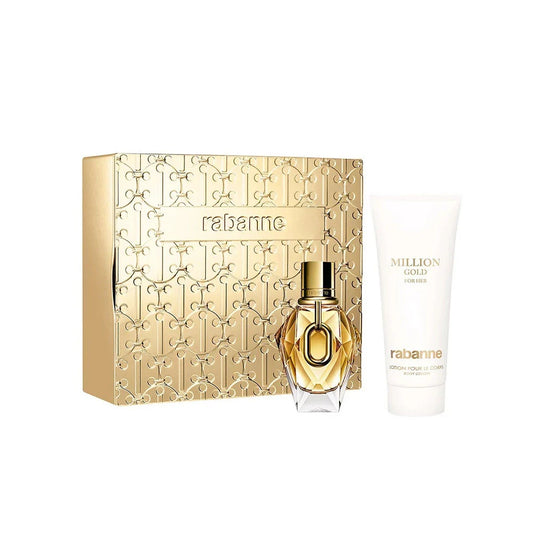 Set Paco Rabanne: Million Gold, Hydrating, Body Lotion, 100 ml + Million Gold, Apa de parfum, Femei, Refillable, 50 ml