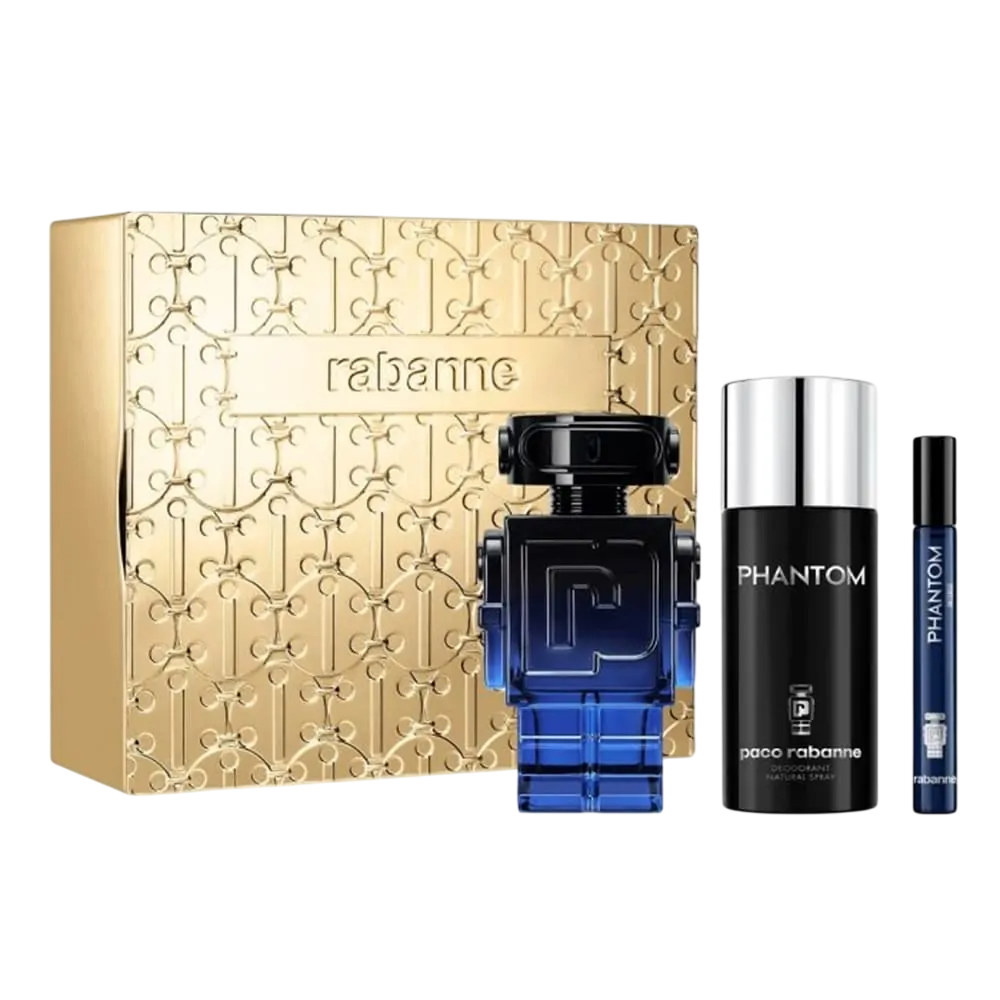 Set Paco Rabanne: Phantom Intense, Eau De Parfum, Barbati, Refillable, 100 ml + Phantom Intense, Eau De Parfum, Barbati, 10 ml + Phantom Intense, Deodorant Spray, Barbati, 150 ml