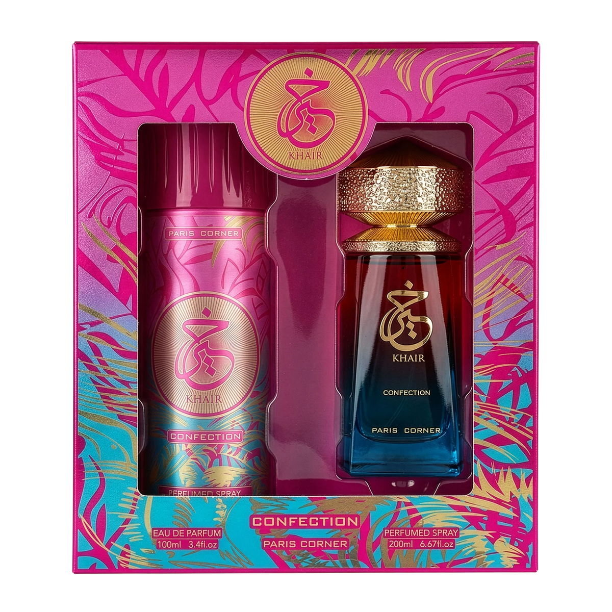 Set Paris Corner: Khair Confection, Eau De Parfum, Unisex, 100 ml + Khair Confection, Deodorant Spray, For Femei, 200 ml