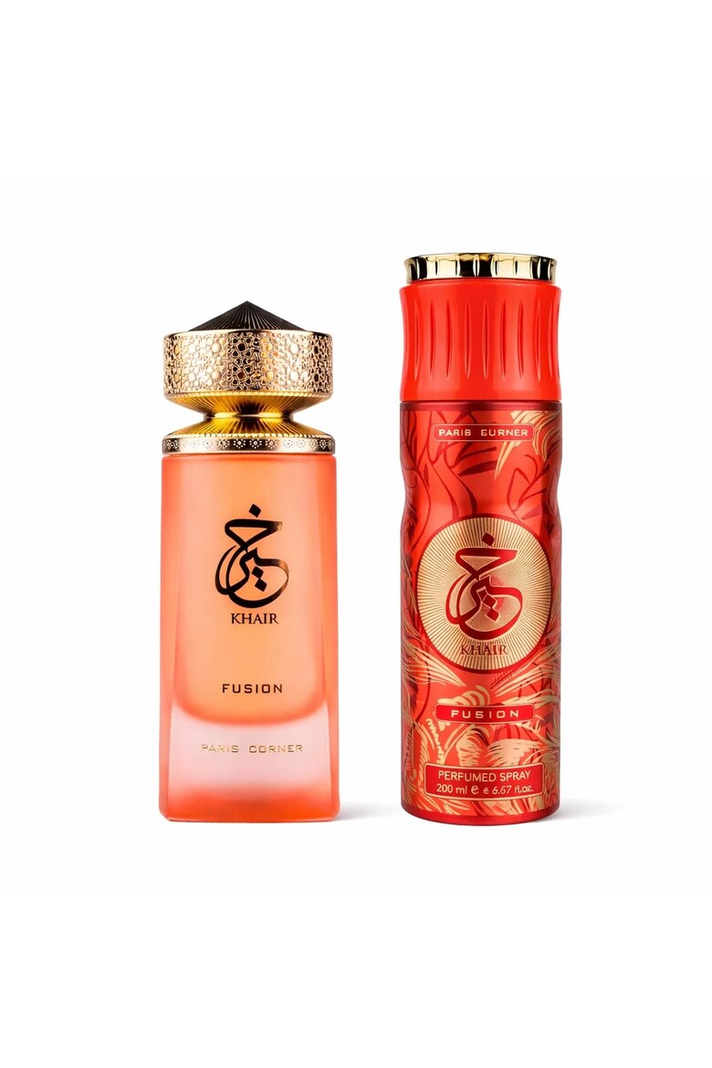 Set Paris Corner: Khair Fusion, Eau De Parfum, Unisex, 100 ml + Khair Fusion, Deodorant Spray, For Femei, 200 ml