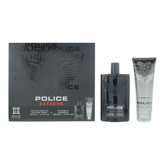 Set Police: Extreme, Apa de toaleta, Barbati, 100 ml + Extreme, Shower Gel & Shampoo 2-In-1, 100 ml