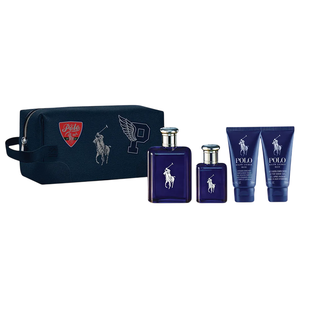 Set Ralph Lauren: Polo Blue, Apa de toaleta, Barbati, 125 ml + Polo Blue, Apa de toaleta, Barbati, 40 ml + Polo Blue, Shower Gel & Shampoo 2-In-1, 50 ml + Polo Blue, Moisturizing, After-Shave Balm, 50 ml