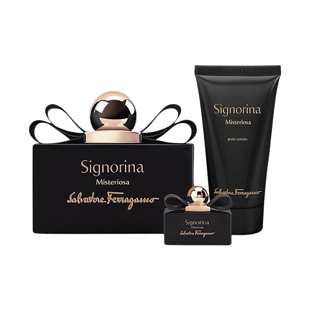 Set Salvatore Ferragamo: Signorina  Misteriosa, Apa de parfum, Femei, 50 ml + Signorina  Misteriosa, Apa de parfum, Femei, 5 ml + Signorina  Misteriosa, Moisturizing, Body Lotion, 50 ml