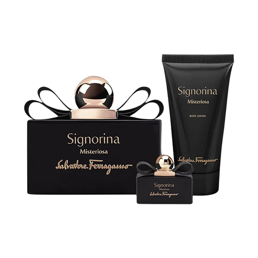 Set Salvatore Ferragamo: Signorina  Misteriosa, Apa de parfum, Femei, 50 ml + Signorina  Misteriosa, Apa de parfum, Femei, 5 ml + Signorina  Misteriosa, Moisturizing, Body Lotion, 50 ml