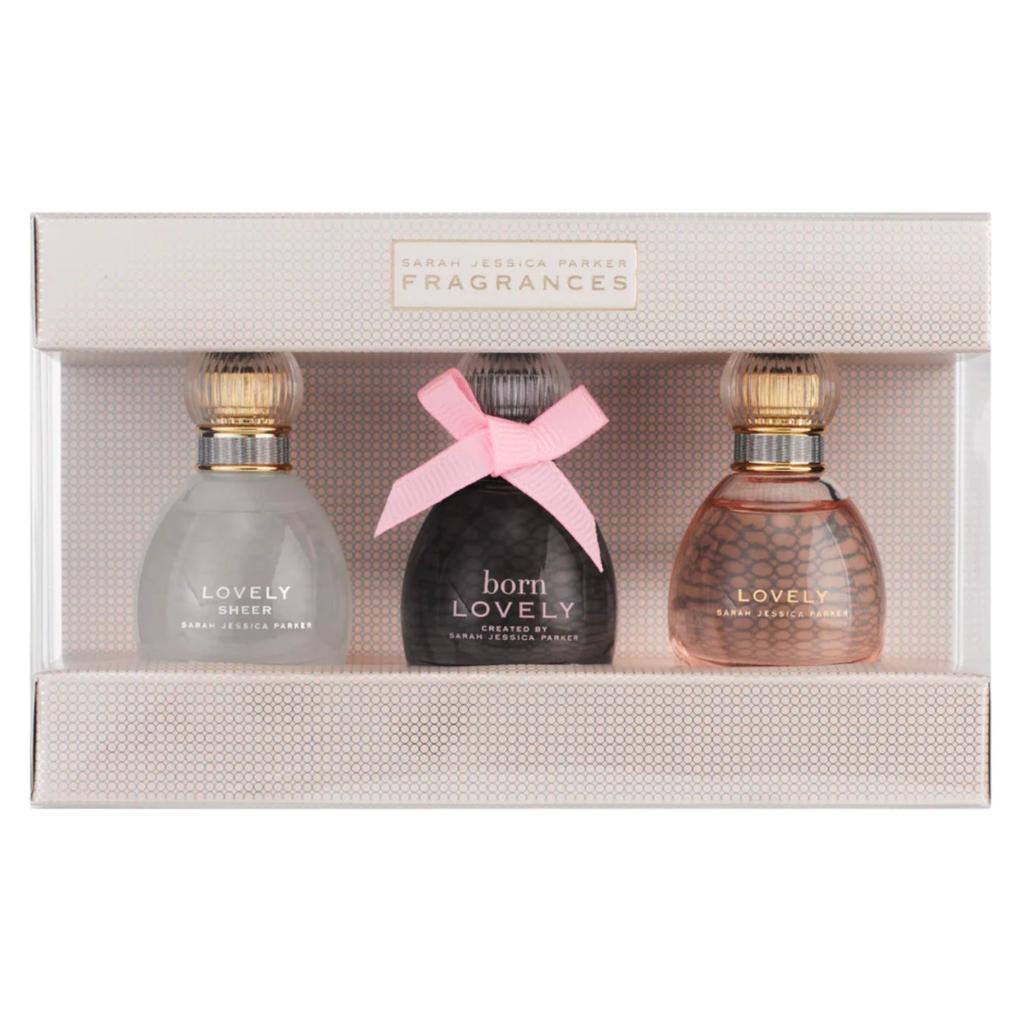 Set Sarah Jessica Parker: Lovely Sheer, Apa de parfum, Femei, 10 ml + Born Lovely, Apa de parfum, Femei, 10 ml + Lovely, Apa de parfum, Femei, 10 ml