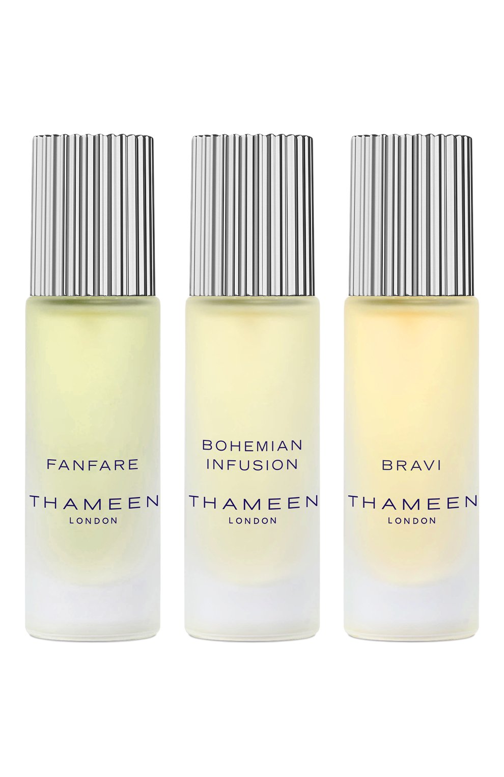 Set Thameen London: Fanfare, Apa de colonie, Unisex, 10 ml + Bohemian Infusion, Apa de colonie, Unisex, 10 ml + Bravi, Extract de parfum, Unisex, 10 ml