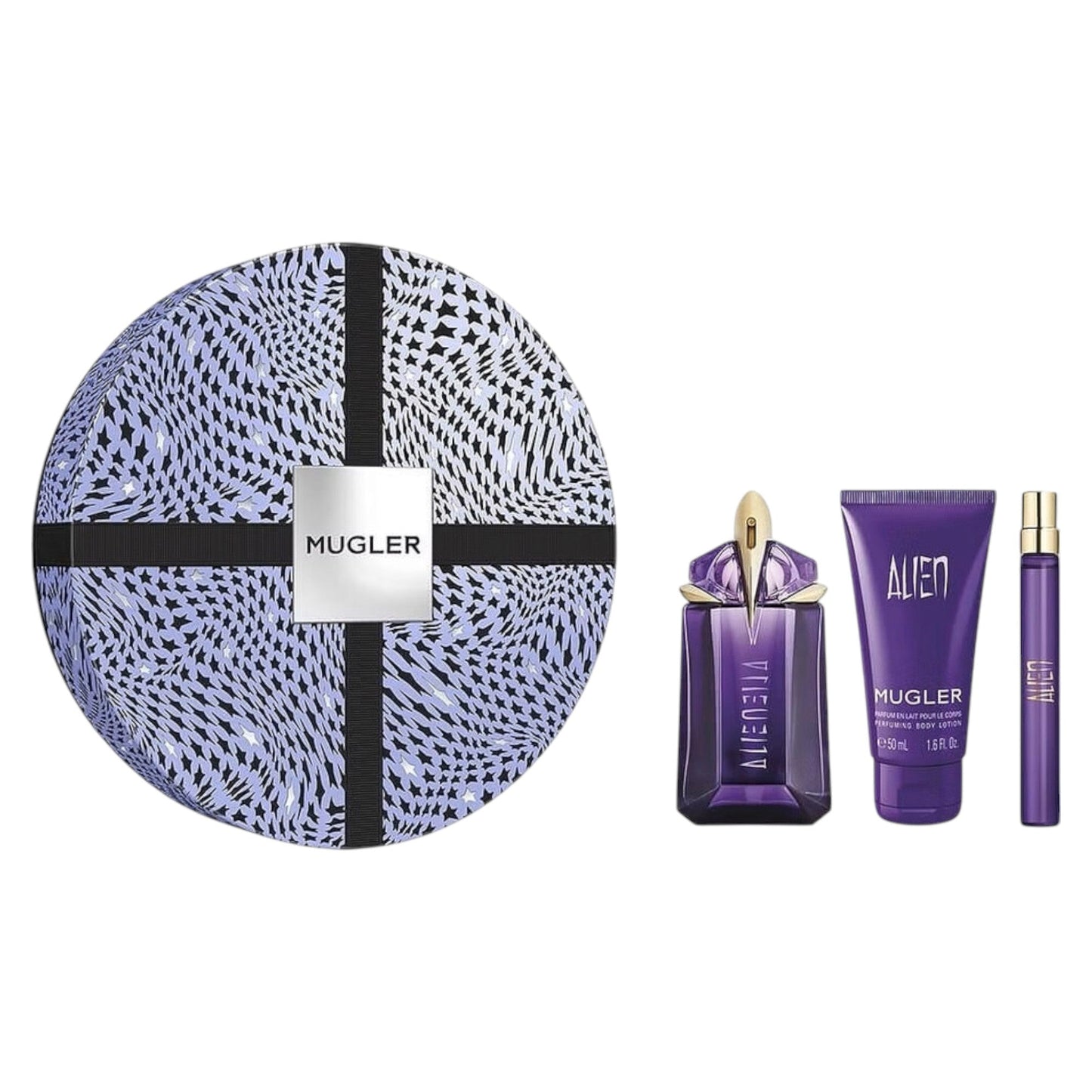 Set Thierry Mugler: Alien, Apa de parfum, Femei, 60 ml + Alien, Hydrating, Body Lotion, 50 ml + Alien, Apa de parfum, Femei, 10 ml