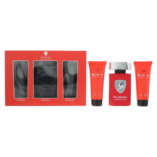 Set Tonino Lamborghini: Sportivo, Apa de toaleta, Barbati, 125 ml + Sportivo, Hydration, Shower Gel, All Skin Types, 100 ml + Sportivo, Hydrating & Softening, After-Shave Balm, 100 ml
