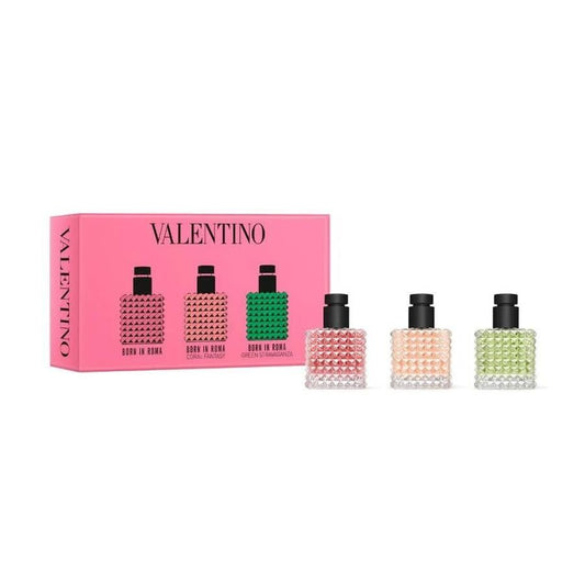 Set Valentino: Born In Roma Donna, Eau De Parfum, For Femei, 6 ml *Miniature + Born In Roma Coral Fantasy Donna, Eau De Parfum, For Femei, 6 ml *Miniature + Born In Roma Green Stravaganza Donna, Eau De Parfum, For Femei, 6 ml *Miniature