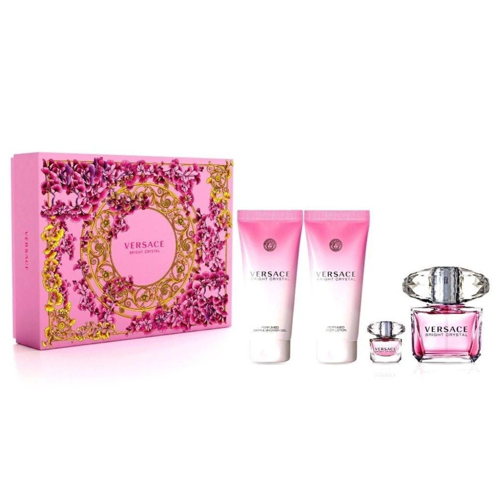 Set Versace: Bright Crystal, Apa de Toaleta, Femei, 90 ml + Bright Crystal, Hydrating, Body Lotion, 100 ml + Bright Crystal, Shower Gel, 100 ml + Bright Crystal, Apa de Toaleta, Femei, 9 ml *Miniature