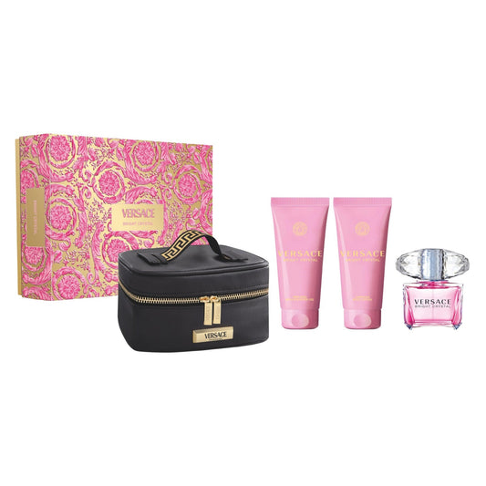 Set Versace: Bright Crystal, Eau De Toilette, For Femei, 90 ml + Bright Crystal, Hydrating, Body Lotion, 100 ml + Bright Crystal, Shower Gel, 100 ml + Versace, Zippered, GWP Textile Pouch, Black