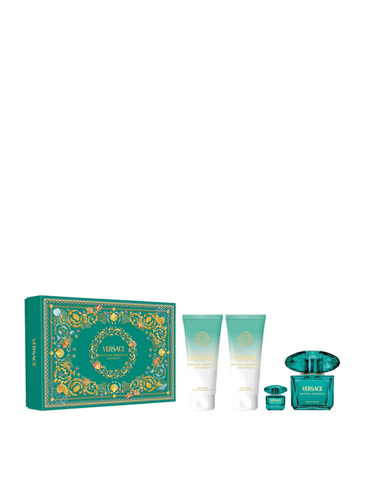 Set Versace: Crystal Emerald, Eau De Parfum, For Femei, 90 ml + Crystal Emerald, Eau De Parfum, For Femei, 5 ml *Miniature + Crystal Emerald, Hydrating, Body Lotion, 100 ml + Crystal Emerald, Shower Gel, 100 ml