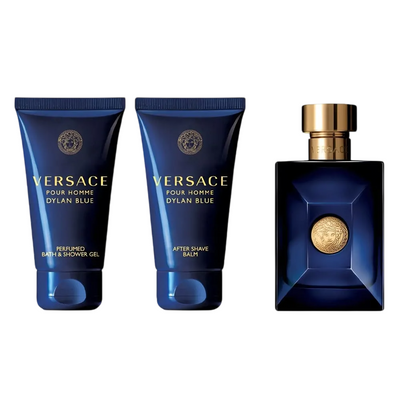 Set Versace: Dylan Blue, Calming, After-Shave Balm, 50 ml + Dylan Blue, Shower Gel, For All Skin Types, 50 ml + Dylan Blue, Apa de toaleta, Barbati, 50 ml