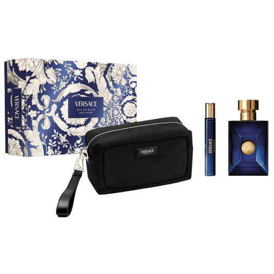 Set Versace: Dylan Blue, Apa de toaleta, Barbati, 100 ml + Dylan Blue, Apa de toaleta, Barbati, 10 ml + Versace, Zippered, GWP Textile Pouch, Black
