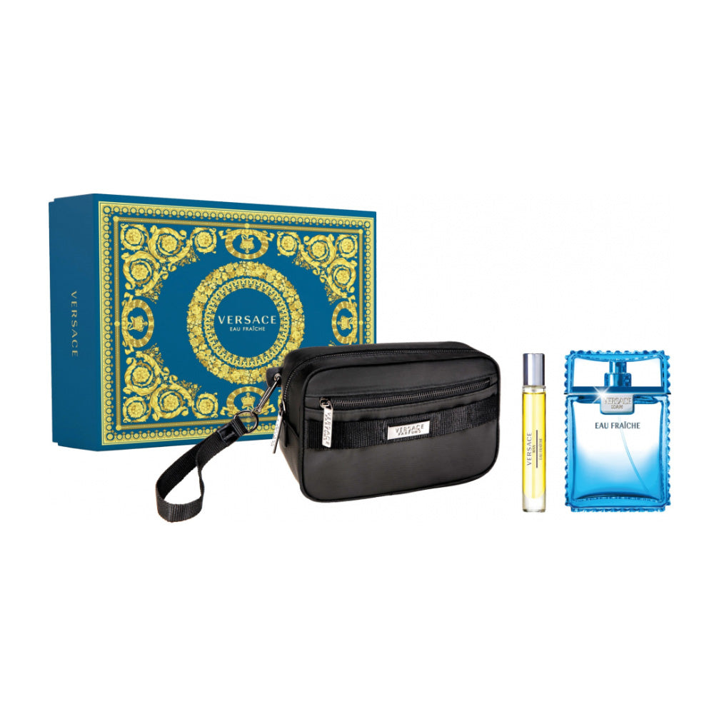 Set Versace: Eau Fraiche, Apa de Toaleta, Barbati, 100 ml + Eau Fraiche, Apa de Toaleta, Barbati, 10 ml + Versace, GWP Textile Pouch, Black