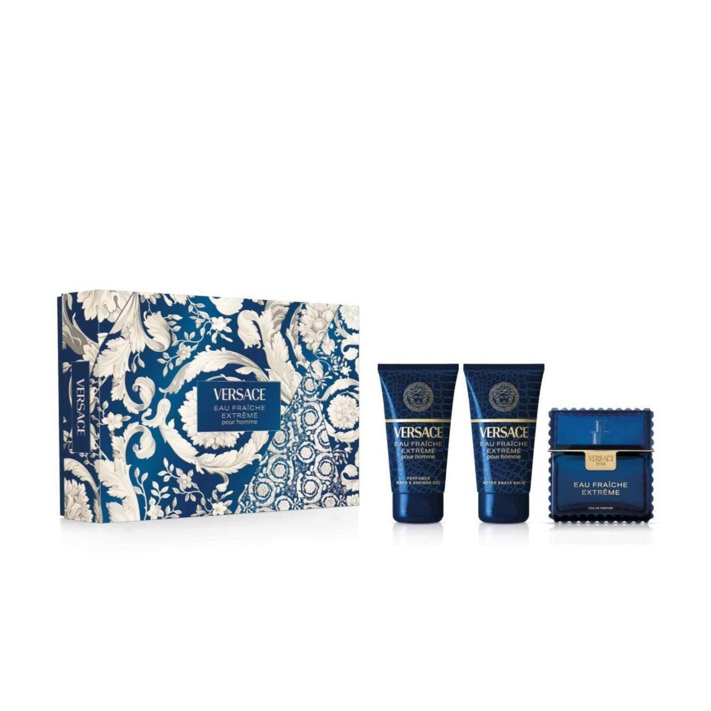 Set Versace: Eau Fraiche Extreme, Apa de parfum, Barbati, 50 ml + Eau Fraiche Extreme, Shower Gel, 50 ml + Eau Fraiche Extreme, Moisturising, After-Shave Balm, 50 ml