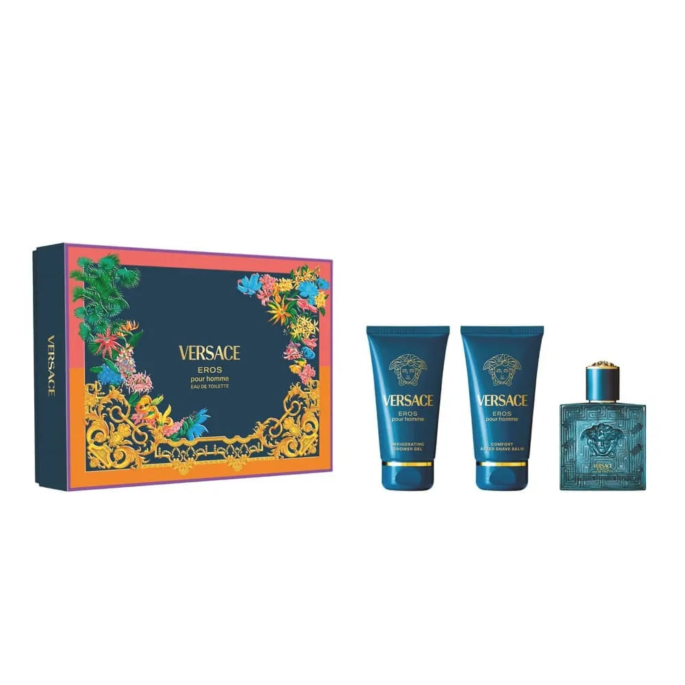 Set Versace: Eros, Eau De Parfum, Barbati, 50 ml + Eros, Shower Gel, For All Skin Types, 50 ml + Eros, Hydrating, After-Shave Balm, 50 ml