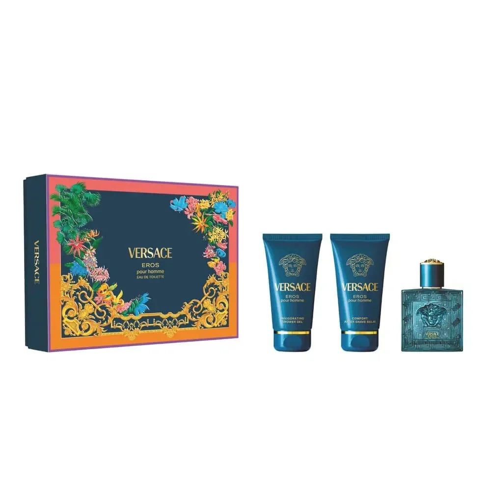 Set Versace: Eros, Eau De Parfum, Barbati, 50 ml + Eros, Shower Gel, For All Skin Types, 50 ml + Eros, Hydrating, After-Shave Balm, 50 ml