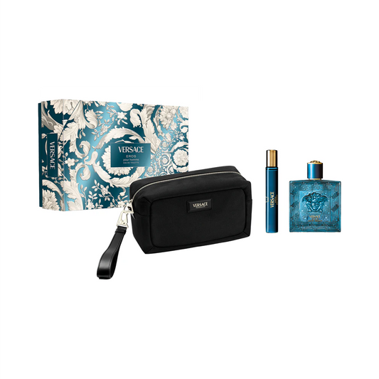 Set Versace: Eros, Apa de toaleta, Barbati, 100 ml + Eros, Apa de toaleta, Barbati, 10 ml + Versace, Zippered, GWP Textile Pouch, Black