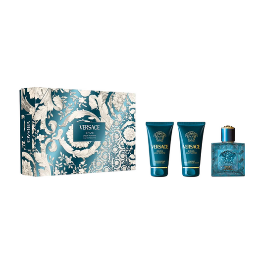 Set Versace: Eros, Apa de toaleta, Barbati, 50 ml + Eros, Shower Gel, For All Skin Types, 50 ml + Eros, Hydrating, After-Shave Balm, 50 ml