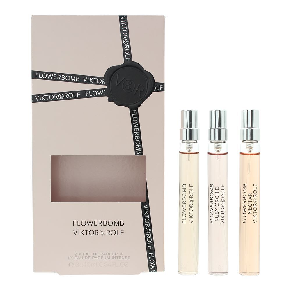 Set Viktor & Rolf: Flowerbomb Ruby Orchid, Apa de parfum, Femei, 10 ml + Flowerbomb Nectar, Apa de parfum, Femei, 10 ml + Flowerbomb, Apa de parfum, Femei, 10 ml